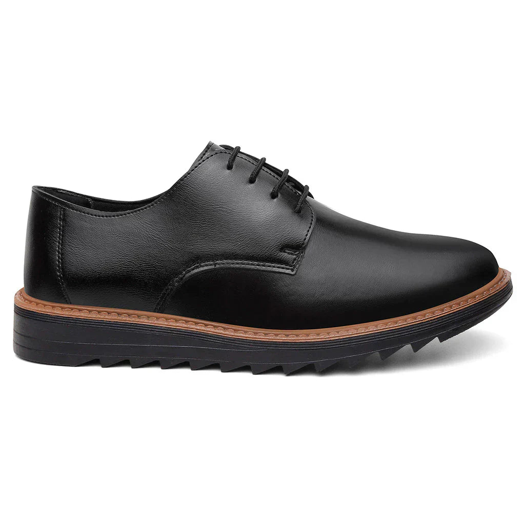 Chaussure Habillée Homme Derby Noir à Semelle Épaisse – Style Sport-Chic